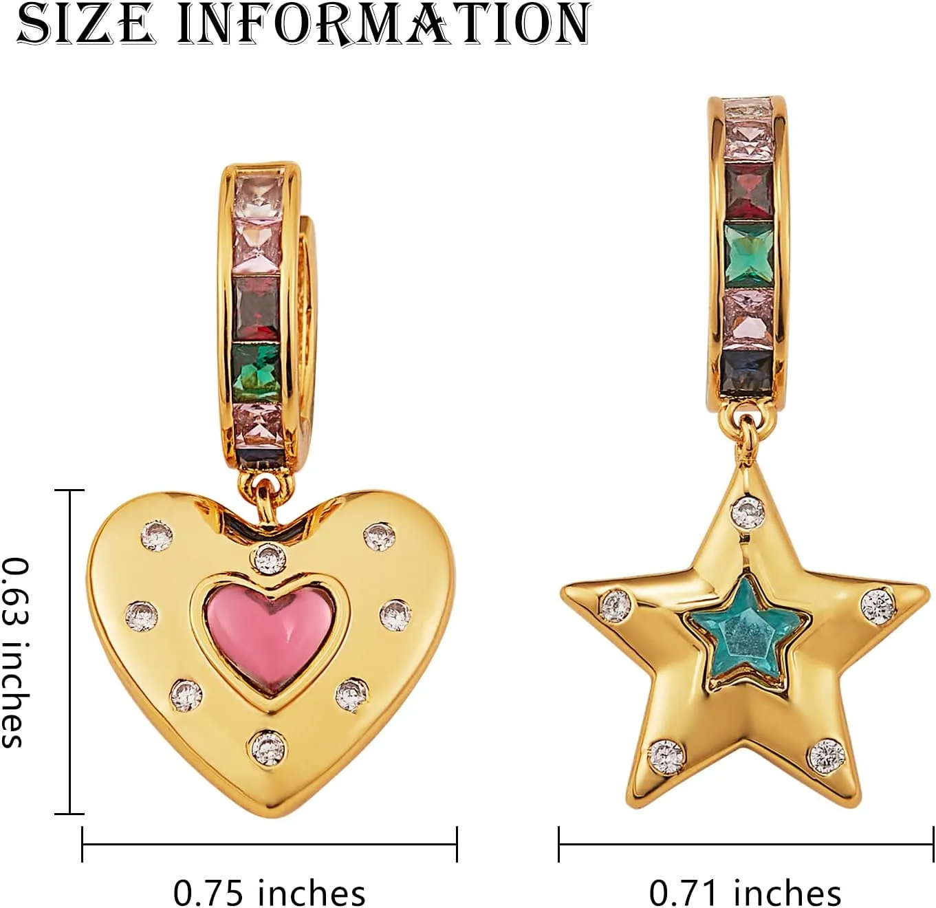 Ornaland Dangle Hoop Earring for Women 18K Gold Plated Personalized Heart Star Charms Zirconia Dainty Earring Jewelry Gift for Women