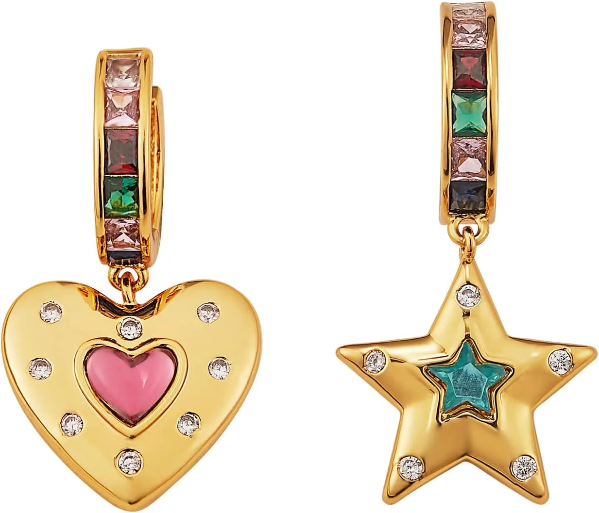 Ornaland Dangle Hoop Earring for Women 18K Gold Plated Personalized Heart Star Charms Zirconia Dainty Earring Jewelry Gift for Women