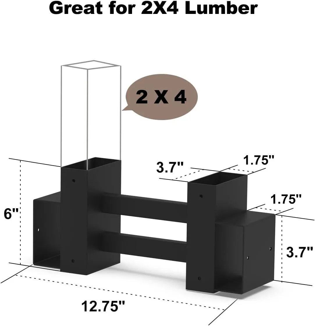 Outdoor Firewood Rack Bracket Kit with 4 Support Bars for Fire Wood Pile Storage, Heavy Duty DIY Fireplace Log Stacking Stand Holder for 2x4 lumber, Black, 1 Pair