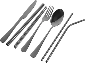 Outdoor Folding Cutlery Set Portable Reusable Cutlery Case for Camping Stainless Steel Silverware Forks Steak Fork Spoon