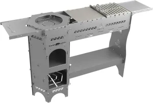 Outdoor Kitchen Counter with Stove and Grill | Foldable, Portable, Durable, 3mm Galvanized Steel | Set With Stove, Grill & Carrying Case