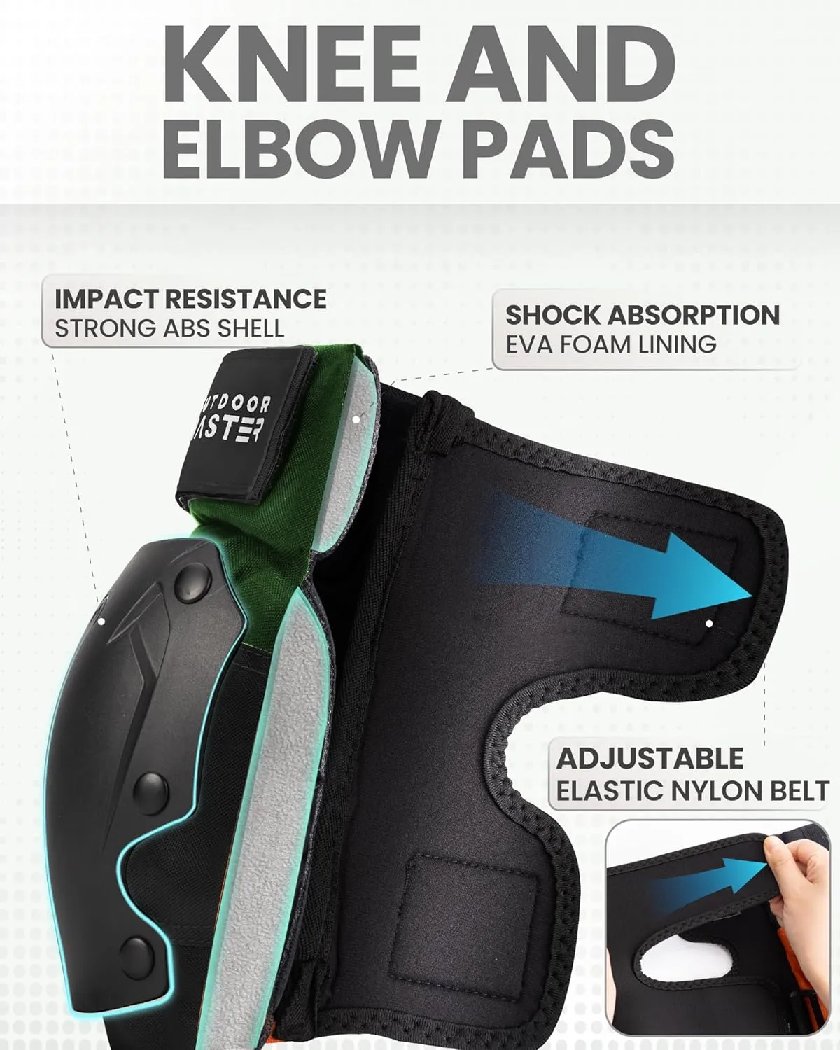 OutdoorMaster Adult Knee and Elbow Pads Set - Skate Protective Gear with Wrist Guards - Adult & Youth - Green, M - [6pcs]
