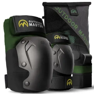 OutdoorMaster Adult Knee and Elbow Pads Set - Skate Protective Gear with Wrist Guards - Adult & Youth - Green, M - [6pcs]