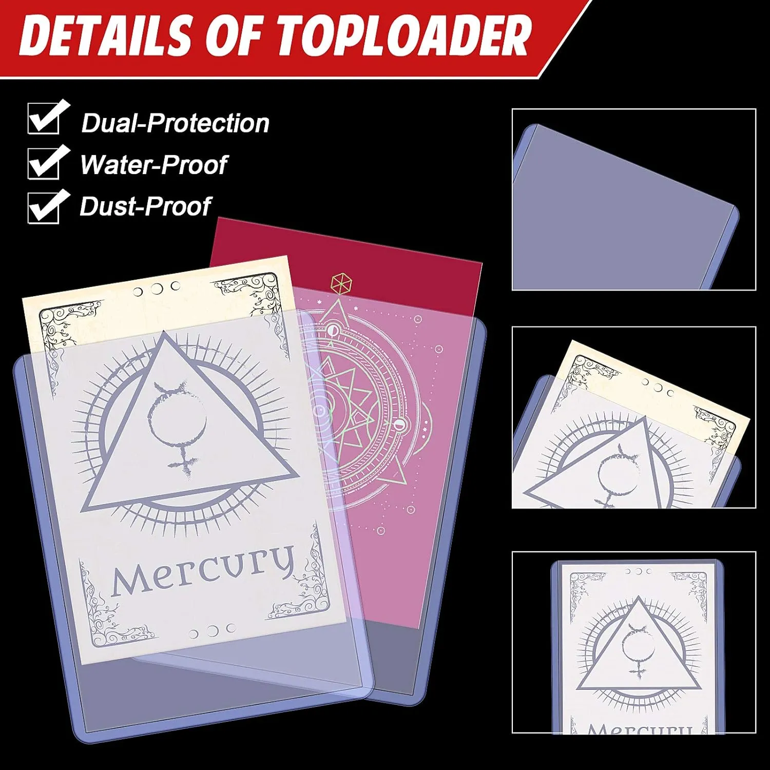 Outus 200 Count Card Sleeves Hard Plastic Top Loading 3" x 4" Baseball Trading Card Protector Holder for Collectible Tcg, Sports, Football Game, Postcard Clear Double Sided Display Collector Protector