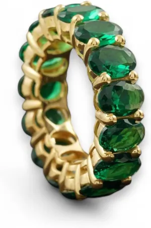 Oval Cut Emerald Eternity Band - Solid Gold Bridal for Women, Vintage Wedding Gift, May Birthstone Green Emerald Stacking Matching