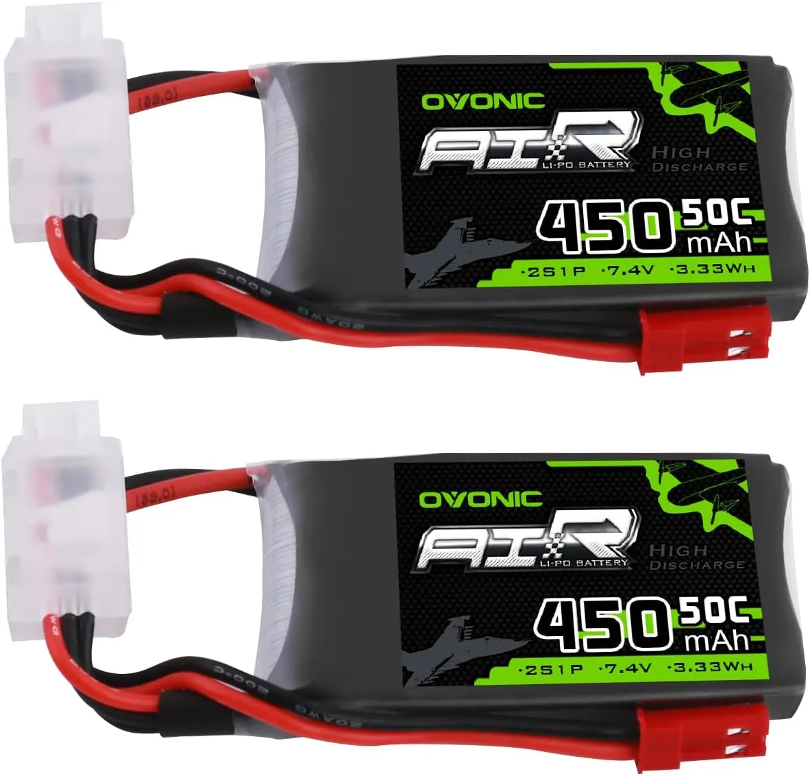 OVONIC 2S Lipo Battery 50C 450mAh 7.4V Lipo Battery with JST Connector for RC Airplane Helicopter Quadcopter FPV Racing Drone
