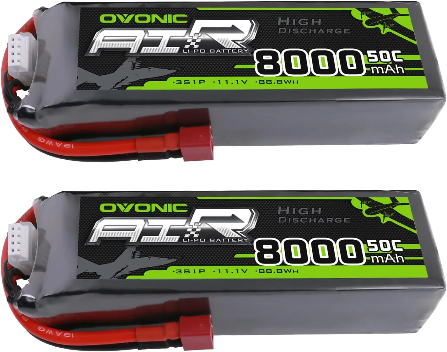 OVONIC 3s 11.1V Lipo Battery 8000mAh 50C Max to 80C Lipo Battery Soft Case with Dean-Style T Connector for RC Airplane Helicopter Car Truck Boat (2 Packs)
