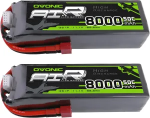 OVONIC 3s 11.1V Lipo Battery 8000mAh 50C Max to 80C Lipo Battery Soft Case with Dean-Style T Connector for RC Airplane Helicopter Car Truck Boat (2 Packs)