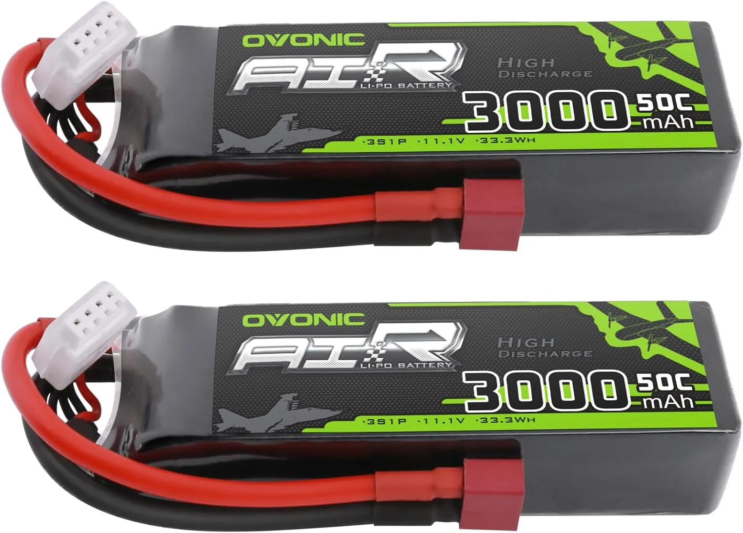 OVONIC 3S Lipo Battery 50C 3000mAh 11.1V Lipo Battery with Dean-Style T Connector for RC Airplane Helicopter Quadcopter RC Car Truck Boat(2 Packs)