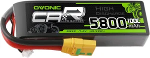 OVONIC 7.4V 100C 5800mAh 2S2P Lipo Battery with XT90-S Plug for RC Car Boat Truck Helicopter Airplane Racing Models