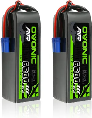 OVONIC Lipo Battery 6500mAh 100C 22.2V 6S RC Battery with EC5 Connector for RC Plane DJI Quadcopter RC Airplane RC Helicopter RC Car Truck Boat 2pcs