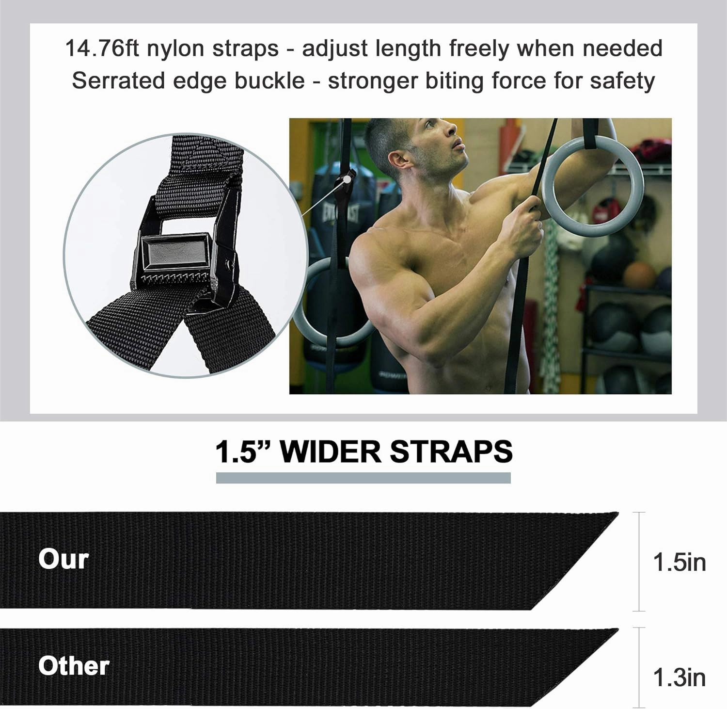 PACEARTH Gymnastic Rings 1100lbs Capacity with 14.76ft Adjustable Buckle Straps Pull Up Exercise Rings Non-Slip Rings for Home Gym Full Body Workout