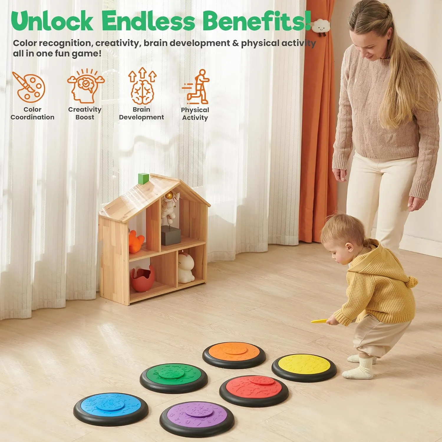 Pack of 6 Sensory Stepping Stones for Kids | Autism-Friendly Balance Stones | Non-Slip Indoor & Outdoor Activity Toy for Kids | Textured Educational Play Set | Age 3 