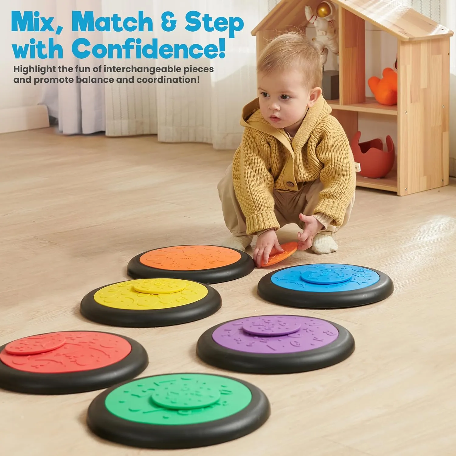 Pack of 6 Sensory Stepping Stones for Kids | Autism-Friendly Balance Stones | Non-Slip Indoor & Outdoor Activity Toy for Kids | Textured Educational Play Set | Age 3 