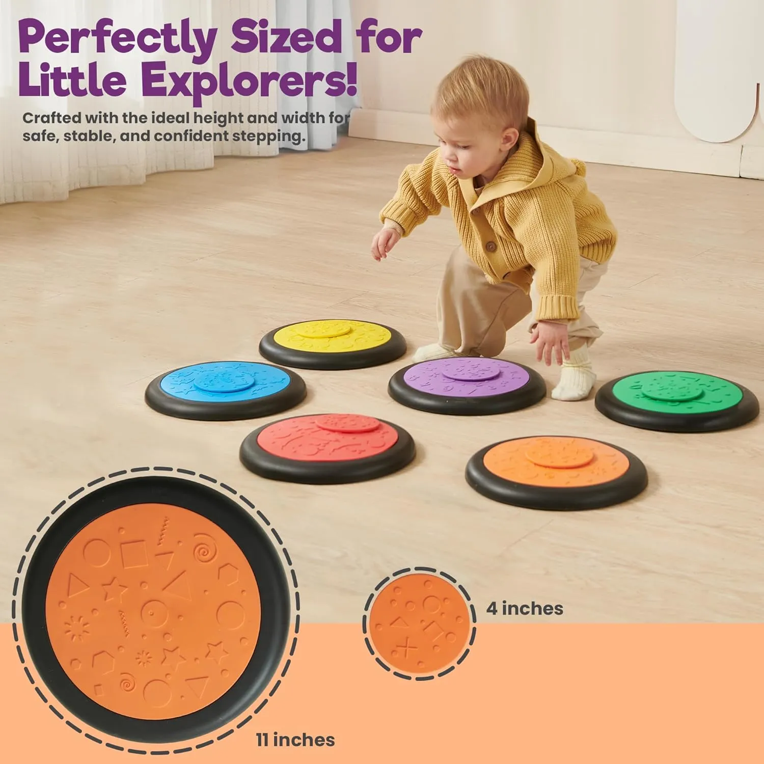 Pack of 6 Sensory Stepping Stones for Kids | Autism-Friendly Balance Stones | Non-Slip Indoor & Outdoor Activity Toy for Kids | Textured Educational Play Set | Age 3 