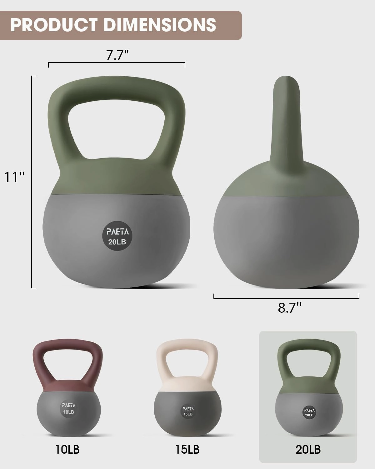 PAETA Soft Kettlebell for Home Fitness – Anti-Slip Grip & Wide Handle Design,Soft Kettlebell set, Gentle Floor-Friendly Impact – 10lbs, 15lbs, 20lbs, for Home Functional Training