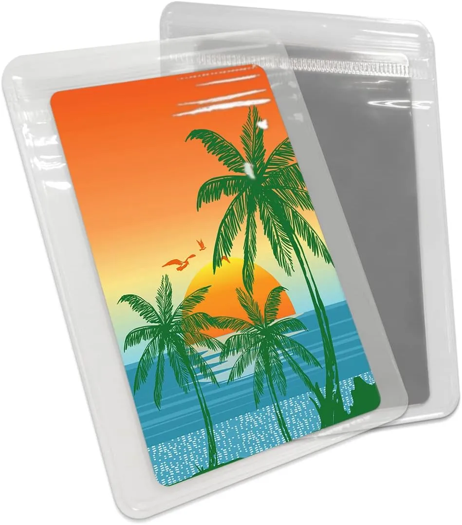 Palm Tree Small Compact Mirror for Purse, Green Botanical Blue Seaside Orange Setting Sun Travel Makeup Mirror for Women Men, Rectangular Handheld Compact Pocket Mirror 2 PCS