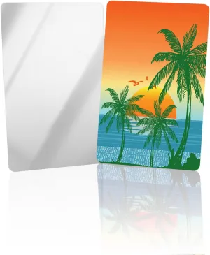 Palm Tree Small Compact Mirror for Purse, Green Botanical Blue Seaside Orange Setting Sun Travel Makeup Mirror for Women Men, Rectangular Handheld Compact Pocket Mirror 2 PCS