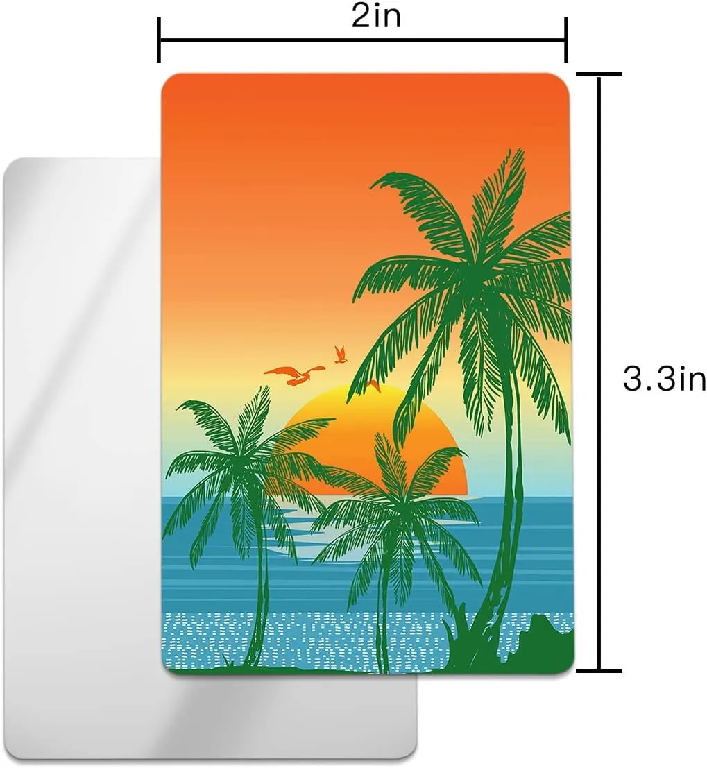 Palm Tree Small Compact Mirror for Purse, Green Botanical Blue Seaside Orange Setting Sun Travel Makeup Mirror for Women Men, Rectangular Handheld Compact Pocket Mirror 2 PCS