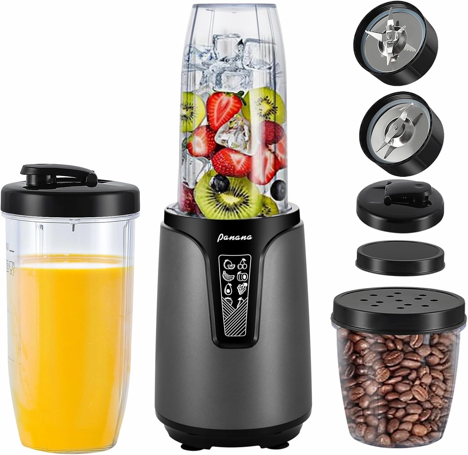 Panana Blender for Smoothies, 850W Portable Personal Blender and Grinder Combo with 2x20oz Portable Smoothie Cups with To-Go Lids 6.8oz Coffee Cup,Stainless Steel