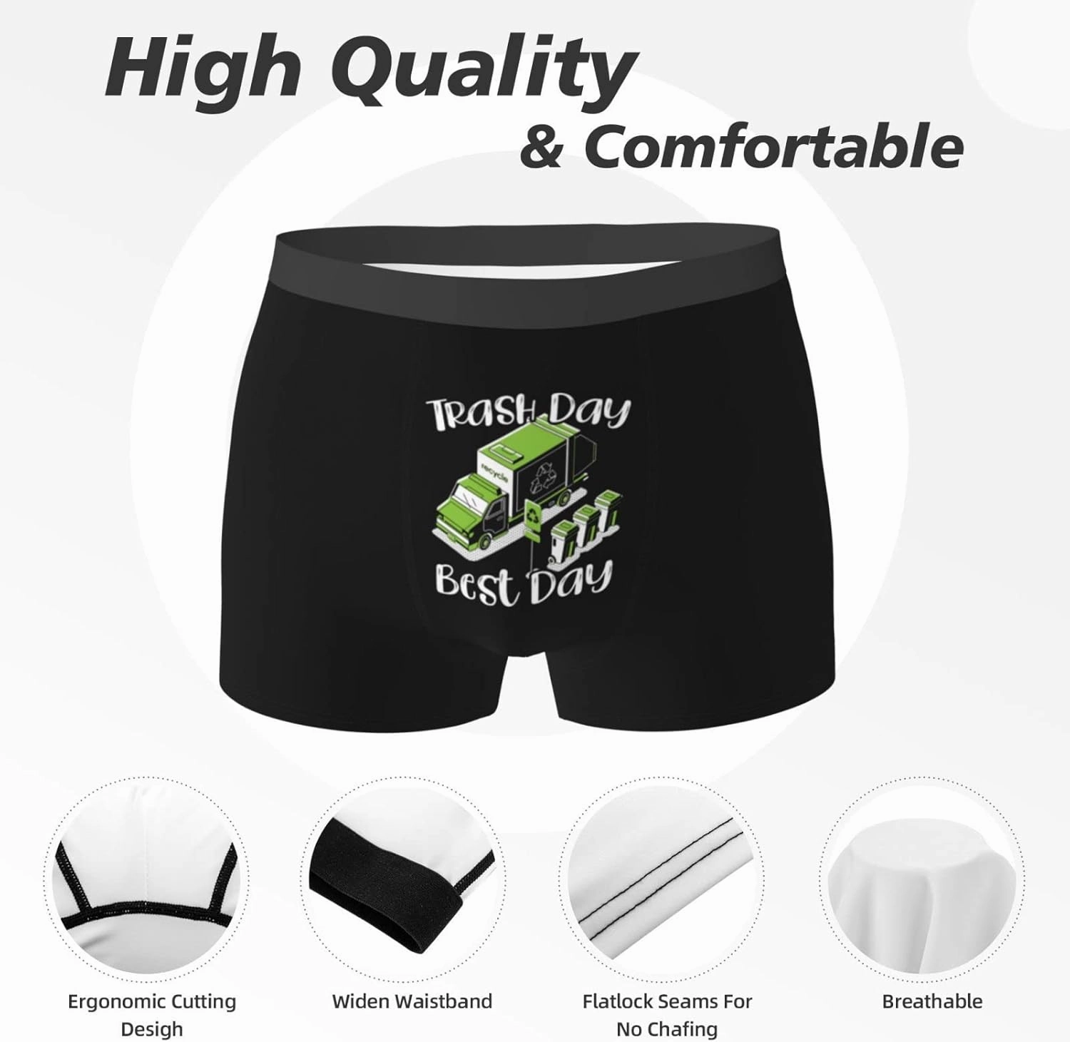 PAUPPY Trash Day Best Day Waste Management Garbage Truck Men's Breathable Underwear Classic Boxer Briefs Stretch Underpants