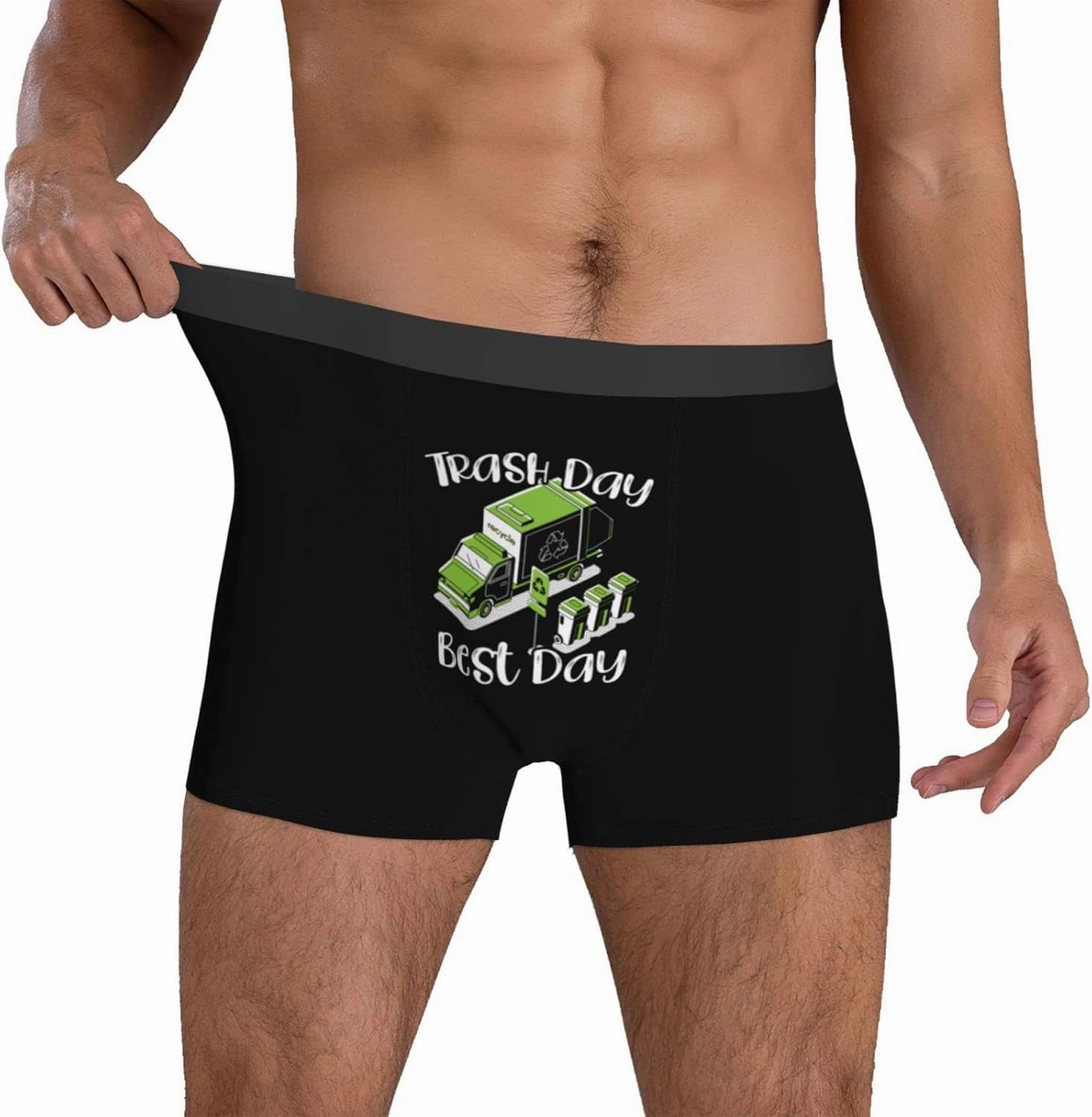 PAUPPY Trash Day Best Day Waste Management Garbage Truck Men's Breathable Underwear Classic Boxer Briefs Stretch Underpants