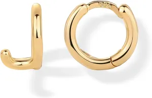 PAVOI 14K Gold Plated Sterling Silver Posts Dainty Initial Huggie Earrings for Women - Gold Huggie Hoop Small Initial Jewelry - Trendy Alphabet Letter Earrings