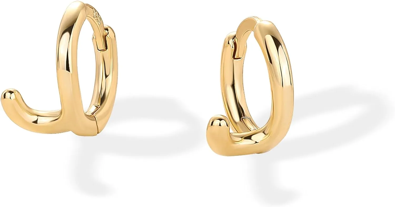 PAVOI 14K Gold Plated Sterling Silver Posts Dainty Initial Huggie Earrings for Women - Gold Huggie Hoop Small Initial Jewelry - Trendy Alphabet Letter Earrings