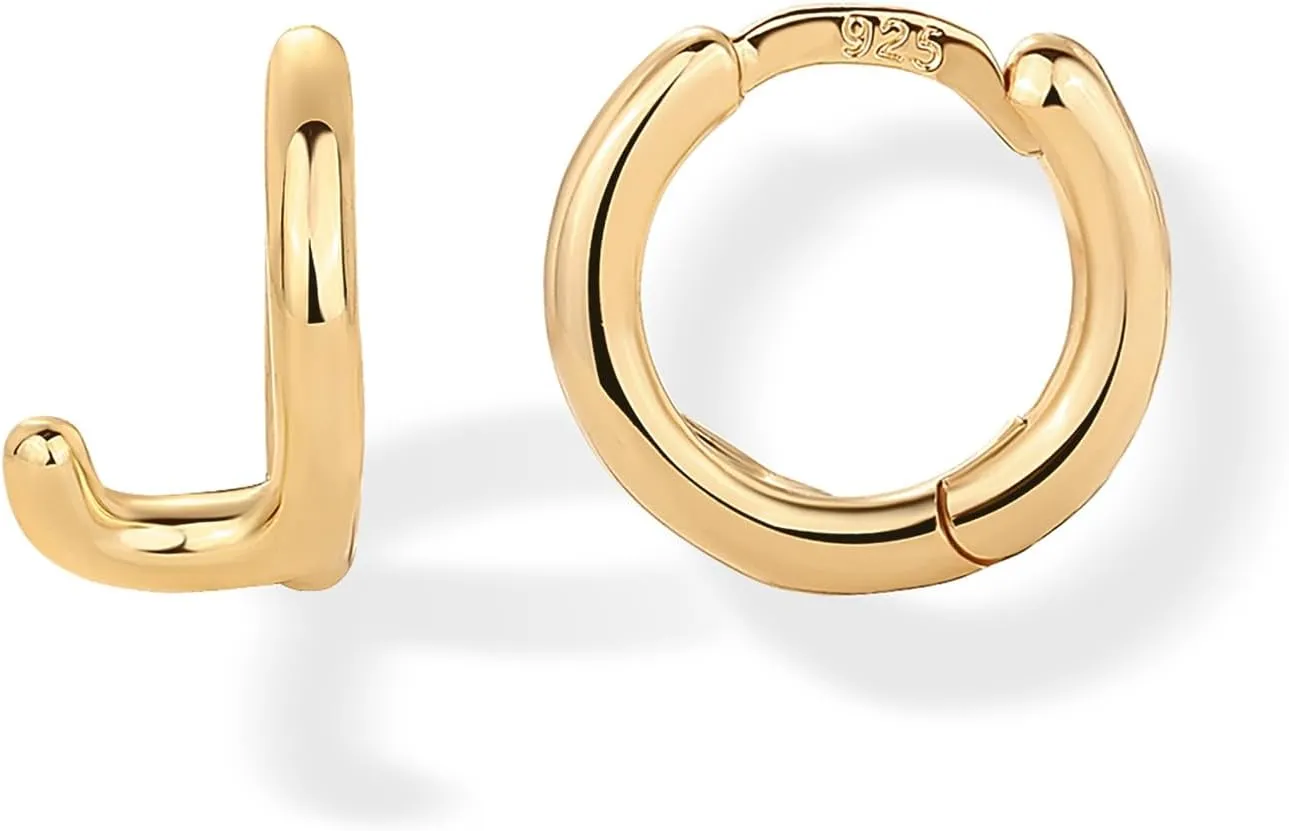 PAVOI 14K Gold Plated Sterling Silver Posts Dainty Initial Huggie Earrings for Women - Gold Huggie Hoop Small Initial Jewelry - Trendy Alphabet Letter Earrings
