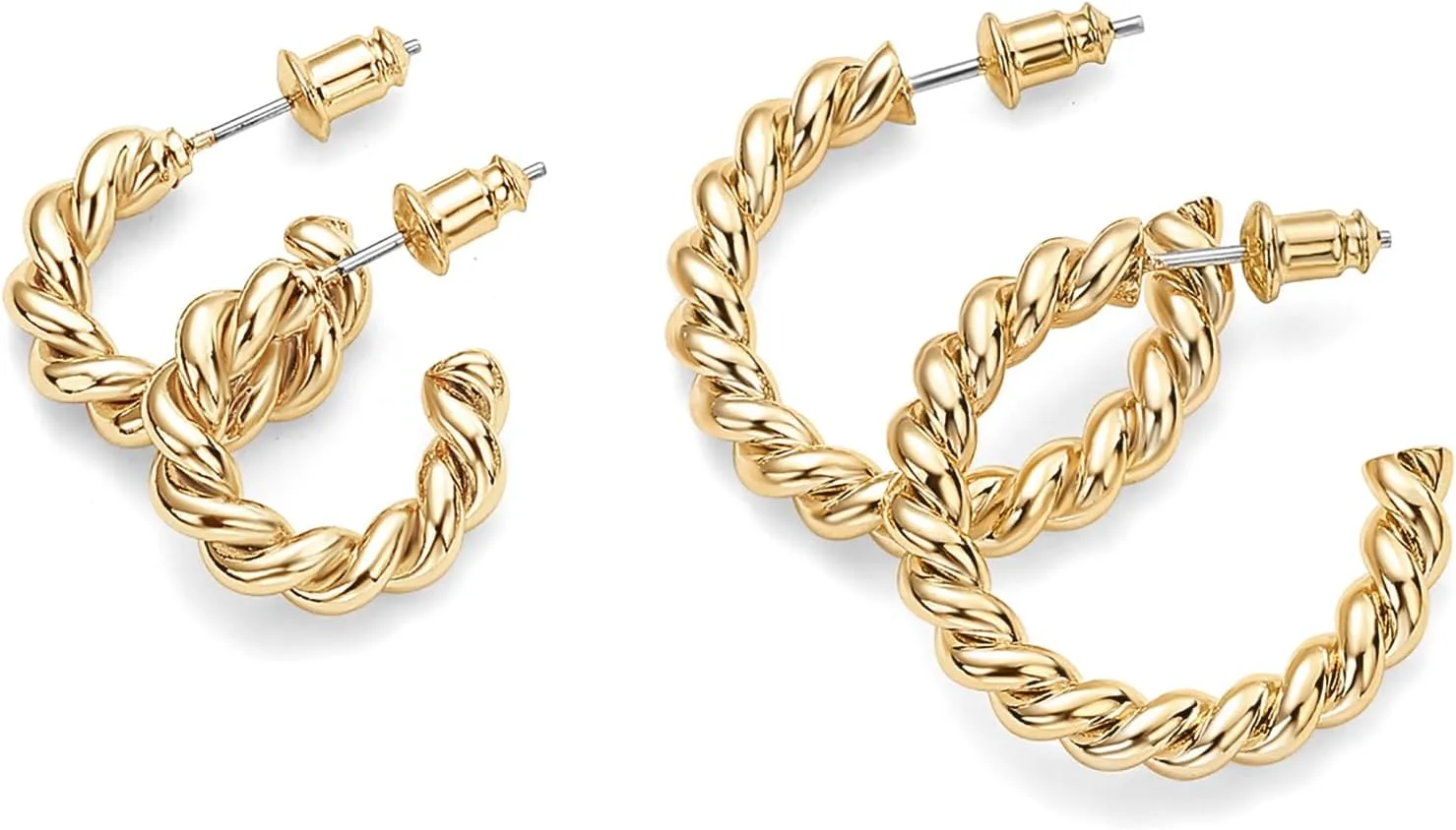 PAVOI 14K Gold Plated Twisted Rope Round Hoop Earrings in Rose, White and Yellow Gold