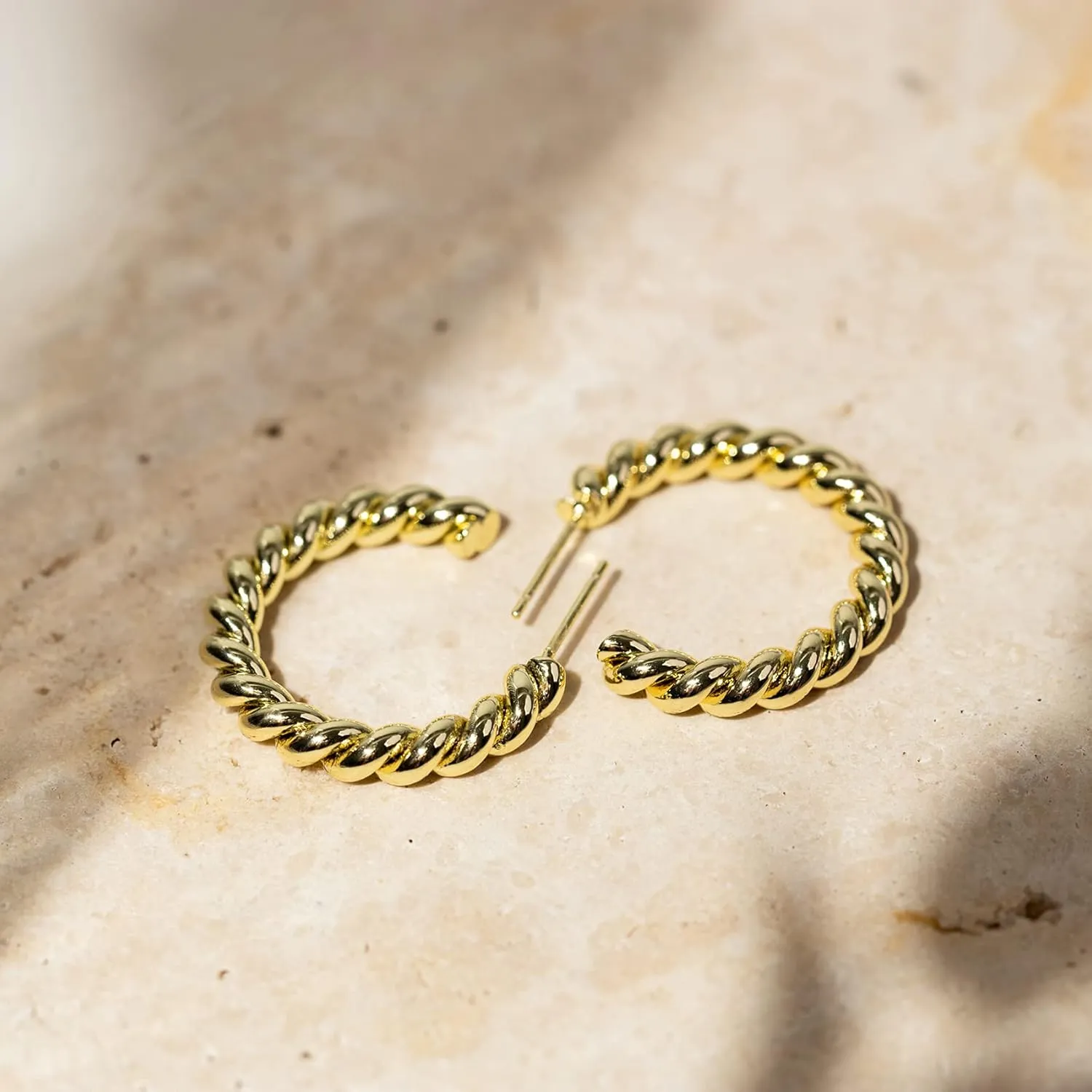 PAVOI 14K Gold Plated Twisted Rope Round Hoop Earrings in Rose, White and Yellow Gold