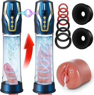 Penis Pump Sex Toys for Men - Voice Control Penis Vacuum Pump with 4 Training Pressure & 4 Suction Modes, Electric Male Masturbator Adult Sex Toys for Men Erection with Cock Ring & Mini Pocket Pussy