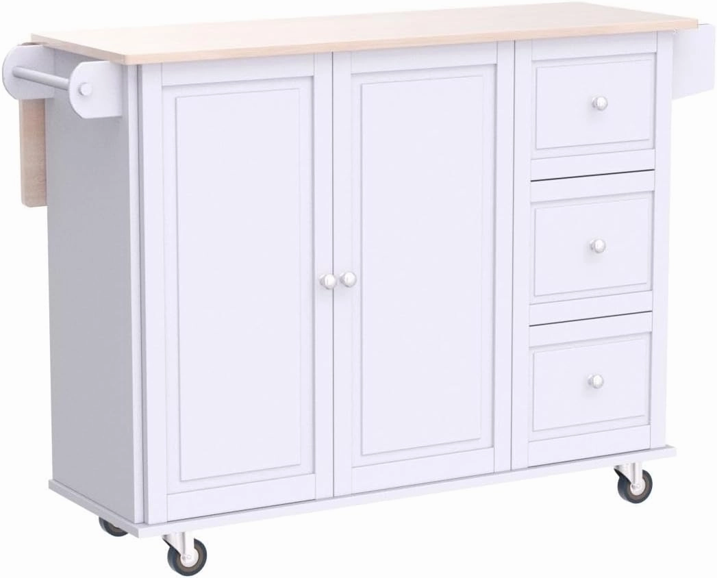 PHI VILLA Kitchen Island on Wheels Portable Kitchen Cart with Drop Leaf, Rolling Kitchen Island with Storage