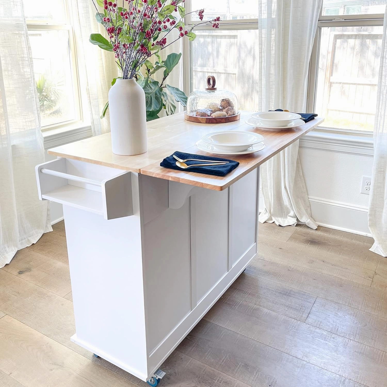 PHI VILLA Kitchen Island on Wheels Portable Kitchen Cart with Drop Leaf, Rolling Kitchen Island with Storage