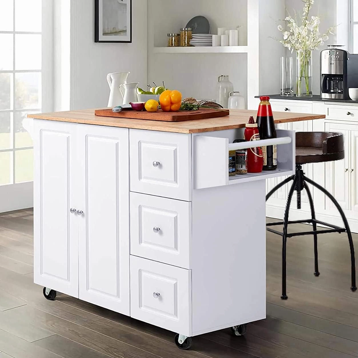 PHI VILLA Kitchen Island on Wheels Portable Kitchen Cart with Drop Leaf, Rolling Kitchen Island with Storage