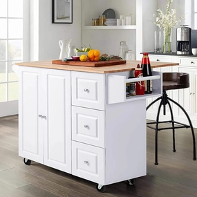 PHI VILLA Kitchen Island on Wheels Portable Kitchen Cart with Drop Leaf, Rolling Kitchen Island with Storage