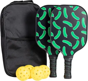 Pickleball Paddle Set of 2 with Pickles - USAPA Approved - Carbon Fiber Rackets, 4 Honeycomb Core Balls, Grip Portable Racquet Cover Case Bag Gift Kit for Men and Women