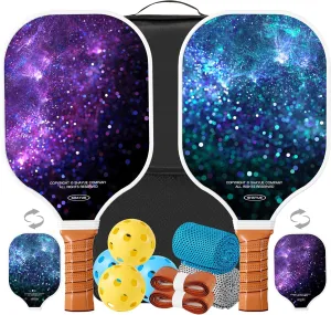 Pickleball Paddles Set of 2 Super Value Set with 2 Pickleball Fiberglass Rackets 4 Balls 2 Pickleball Grip Tapes 2 Sports Towels 1 Pickleball Bag Outdoor Gift for Beginners Family Friends…