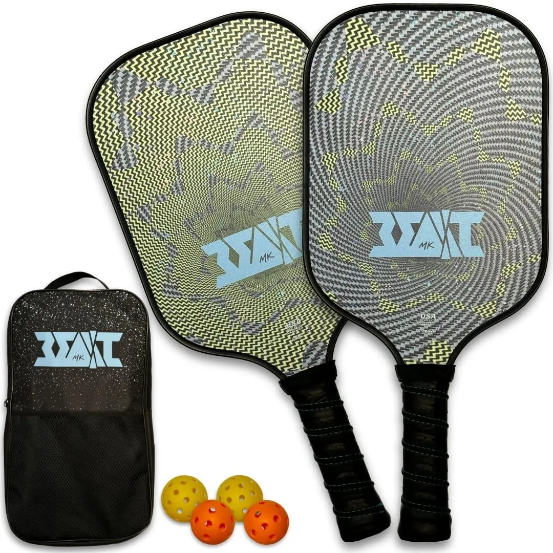 Pickleball Paddles Set of 2, USAPA Approved Pickleball Set, Fiberglass Paddle Bat Surface, Polypropylene Honeycomb Core Pickle Ball Rackets, 4 Balls, Carry Bag