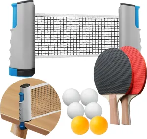 Ping Pong Paddles Set, Portable Table Tennis Paddles Set with Retractable Tennis Net, 2 Rackets, 6 Balls and Carry Bag for Indoor/Outdoor Games