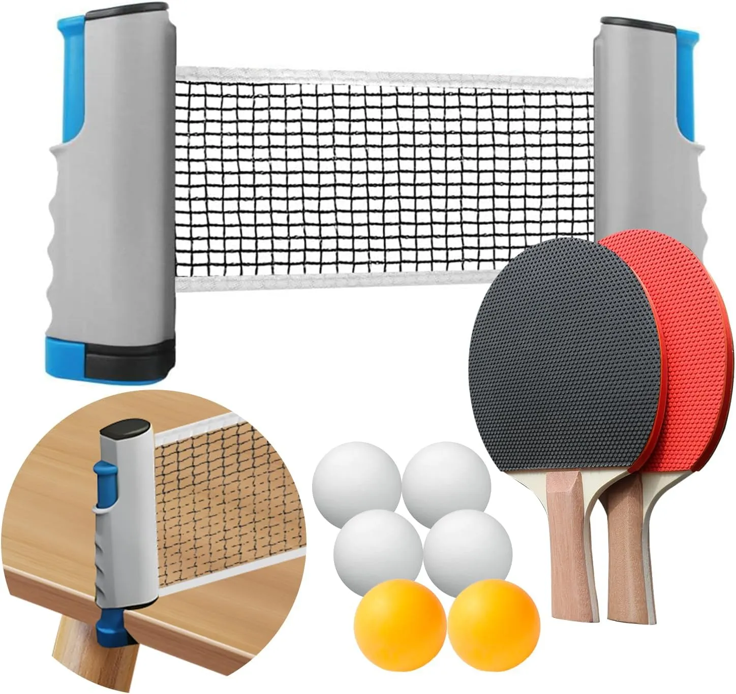 Ping Pong Paddles Set, Portable Table Tennis Paddles Set with Retractable Tennis Net, 2 Rackets, 6 Balls and Carry Bag for Indoor/Outdoor Games