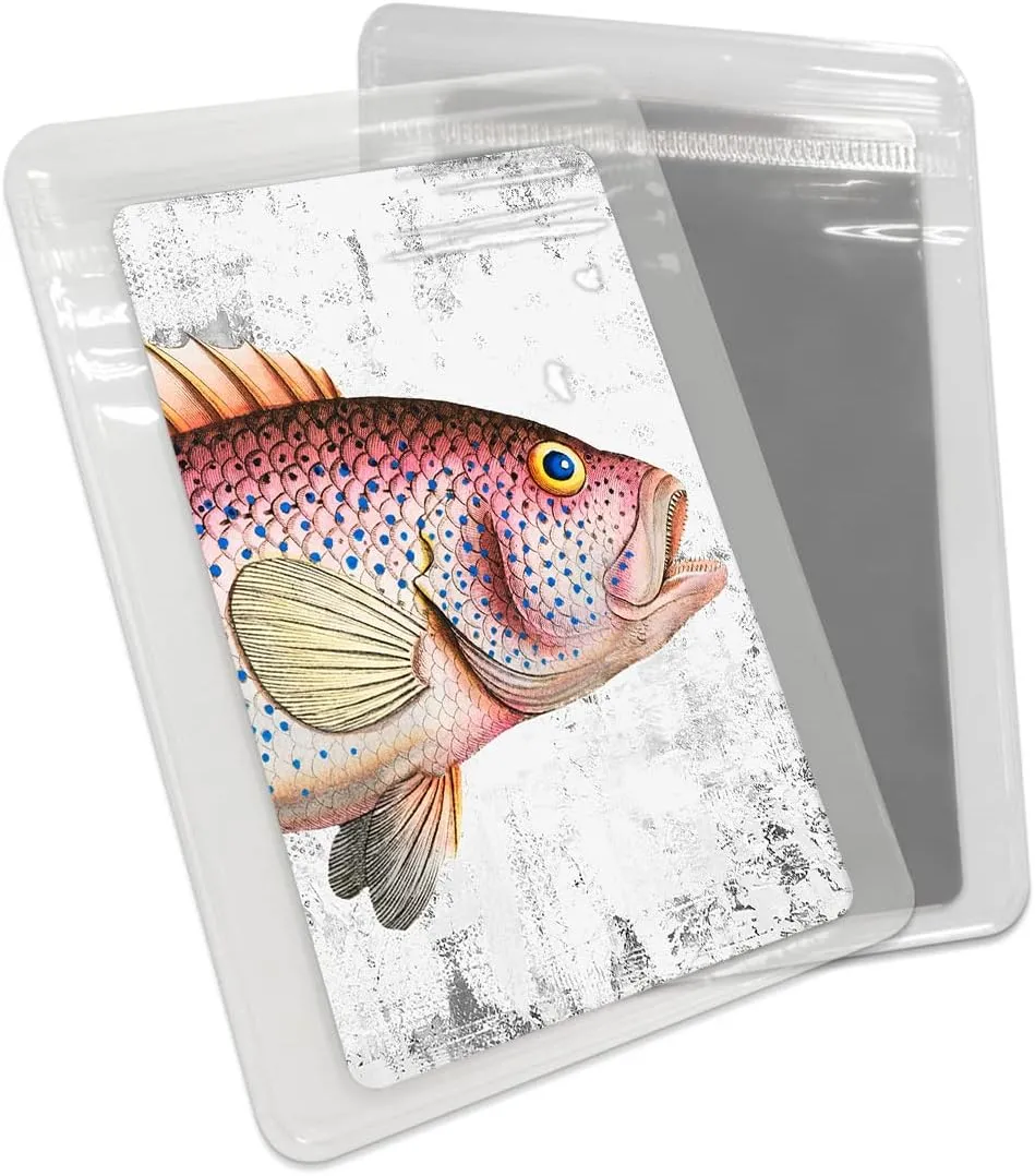 Pink Ombre Fish Small Compact Mirror for Purse, Art Oil Painting Prints Retro Mottled Travel Makeup Mirror for Women Men, Rectangular Handheld Compact Pocket Mirror 1 PCS