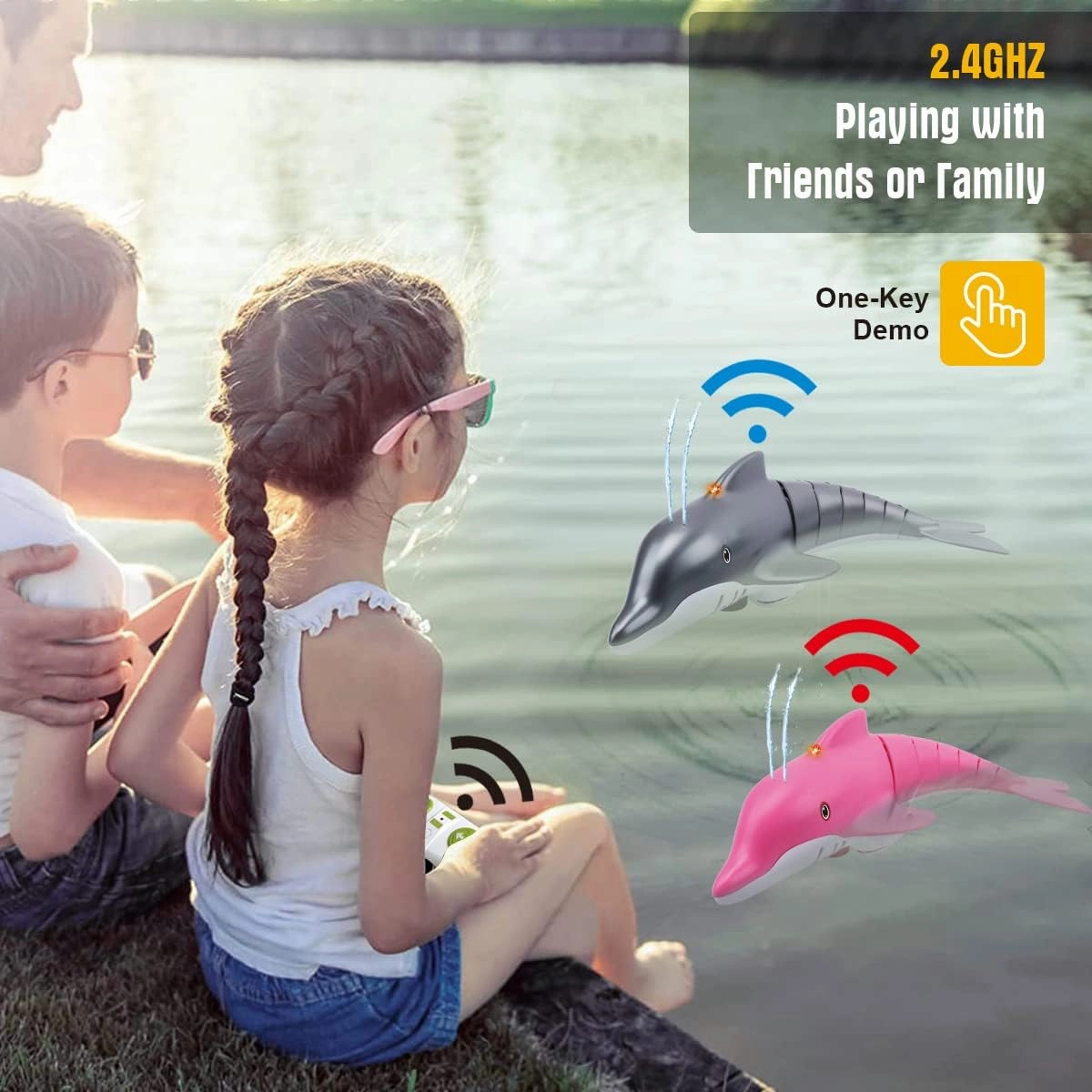 Pink Remote Control Dolphin Toy 2.4G High Simulation Cartoon Dolphin Remote Control for Swimming Pool Bathroom Great Gift RC Boat Shark Toys for 6  Year Old Boys and Girls (with 2 Batteries)