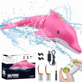 Pink Remote Control Dolphin Toy 2.4G High Simulation Cartoon Dolphin Remote Control for Swimming Pool Bathroom Great Gift RC Boat Shark Toys for 6  Year Old Boys and Girls (with 2 Batteries)