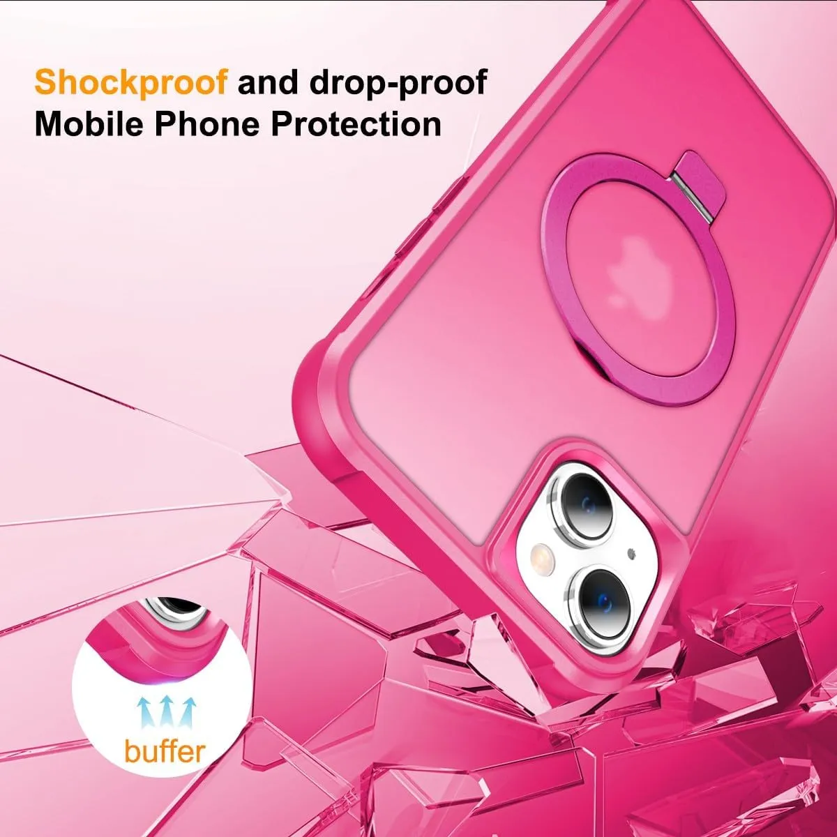 PIXIU Strong Magnetic for iPhone 14 case/iPhone 13 Case Compatible with MagSafe, Military Shockproof Slim Protective Matte Phone Cover Case for iPhone 13/14 Built-in Invisible Stand, Rose Pink