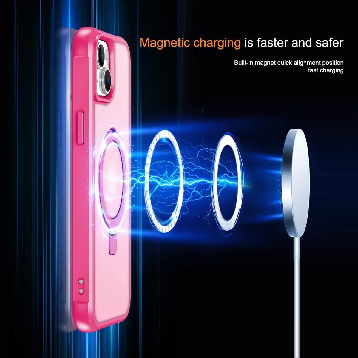 PIXIU Strong Magnetic for iPhone 14 case/iPhone 13 Case Compatible with MagSafe, Military Shockproof Slim Protective Matte Phone Cover Case for iPhone 13/14 Built-in Invisible Stand, Rose Pink