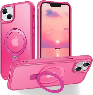 PIXIU Strong Magnetic for iPhone 14 case/iPhone 13 Case Compatible with MagSafe, Military Shockproof Slim Protective Matte Phone Cover Case for iPhone 13/14 Built-in Invisible Stand, Rose Pink