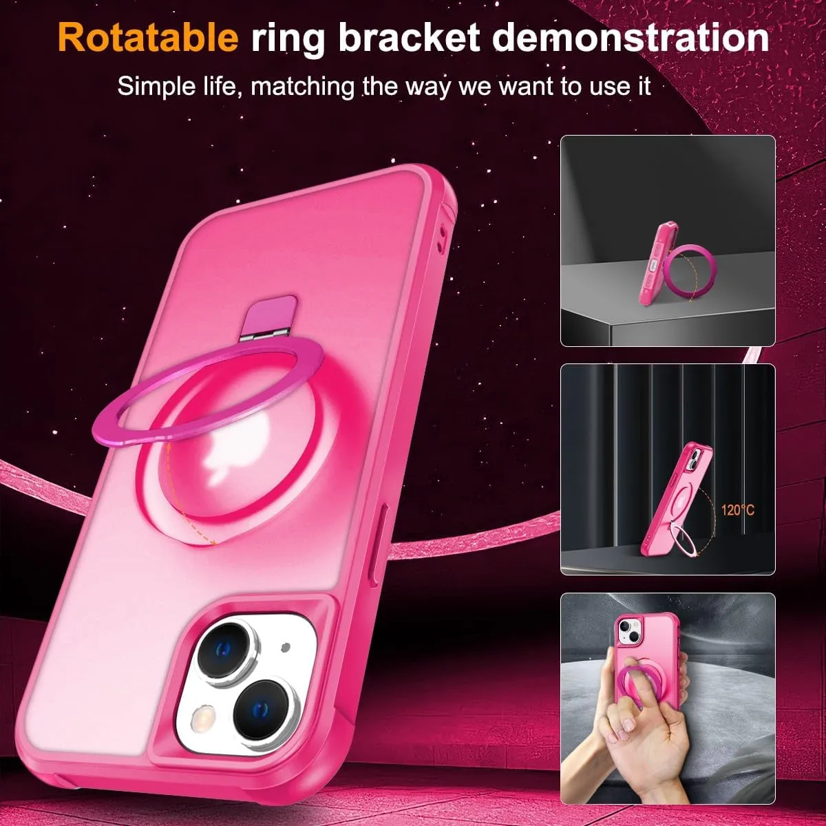 PIXIU Strong Magnetic for iPhone 14 case/iPhone 13 Case Compatible with MagSafe, Military Shockproof Slim Protective Matte Phone Cover Case for iPhone 13/14 Built-in Invisible Stand, Rose Pink