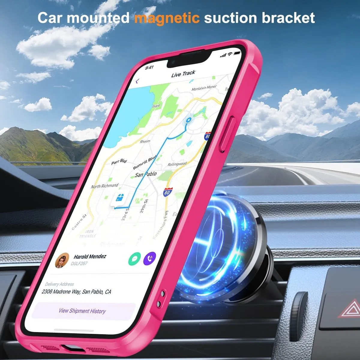 PIXIU Strong Magnetic for iPhone 14 case/iPhone 13 Case Compatible with MagSafe, Military Shockproof Slim Protective Matte Phone Cover Case for iPhone 13/14 Built-in Invisible Stand, Rose Pink