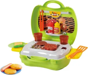 Play Mini Chef BBQ Grill Playset Pretend My Carry Along Barbeque 22 Piece Fun Activity Set Role Play Kitchen Accessories Adults Kitchen Toys for Boys and Girls Ages 24 Months - 7 Years
